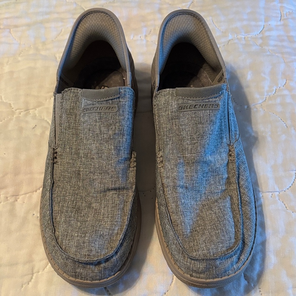 Skechers Men's Slip In Fabric Gray Loafers